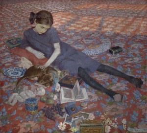 Bambina che gioca sul tappeto rosso - 1912